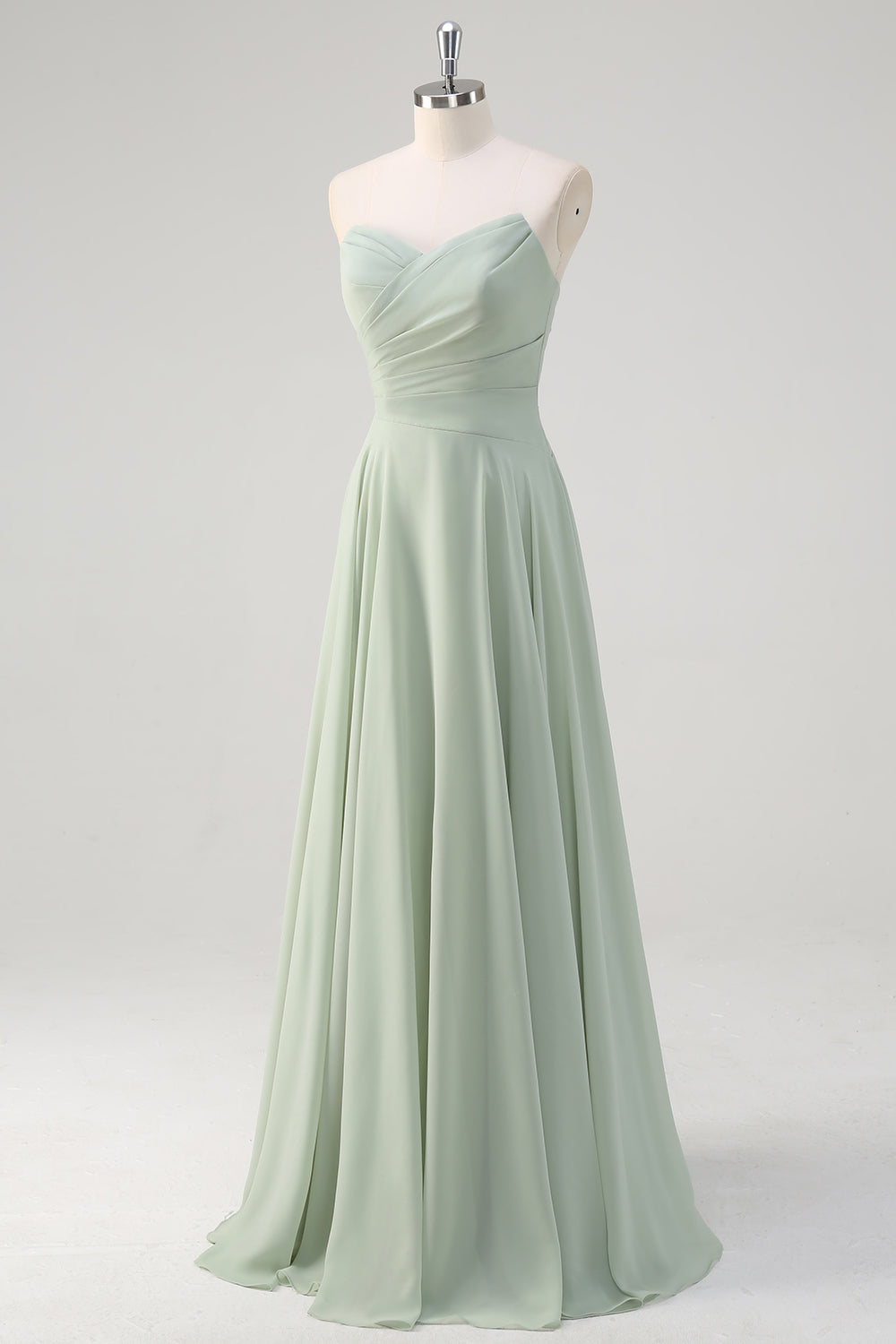 Matcha A Line strapless chiffon lange bruidsmeisjesjurk met ruches