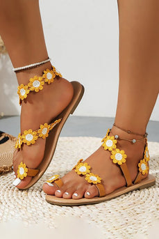 Gele bloem Boho platte sandalen