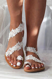 Boho Witte Kant Platte Vrouwen Sandalen