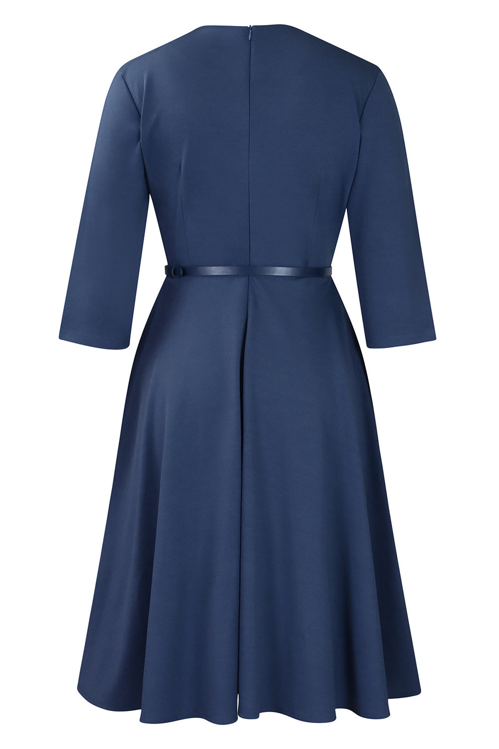 Grijs Blauwe A Line Revers Lange Mouwen Cocktailjurk