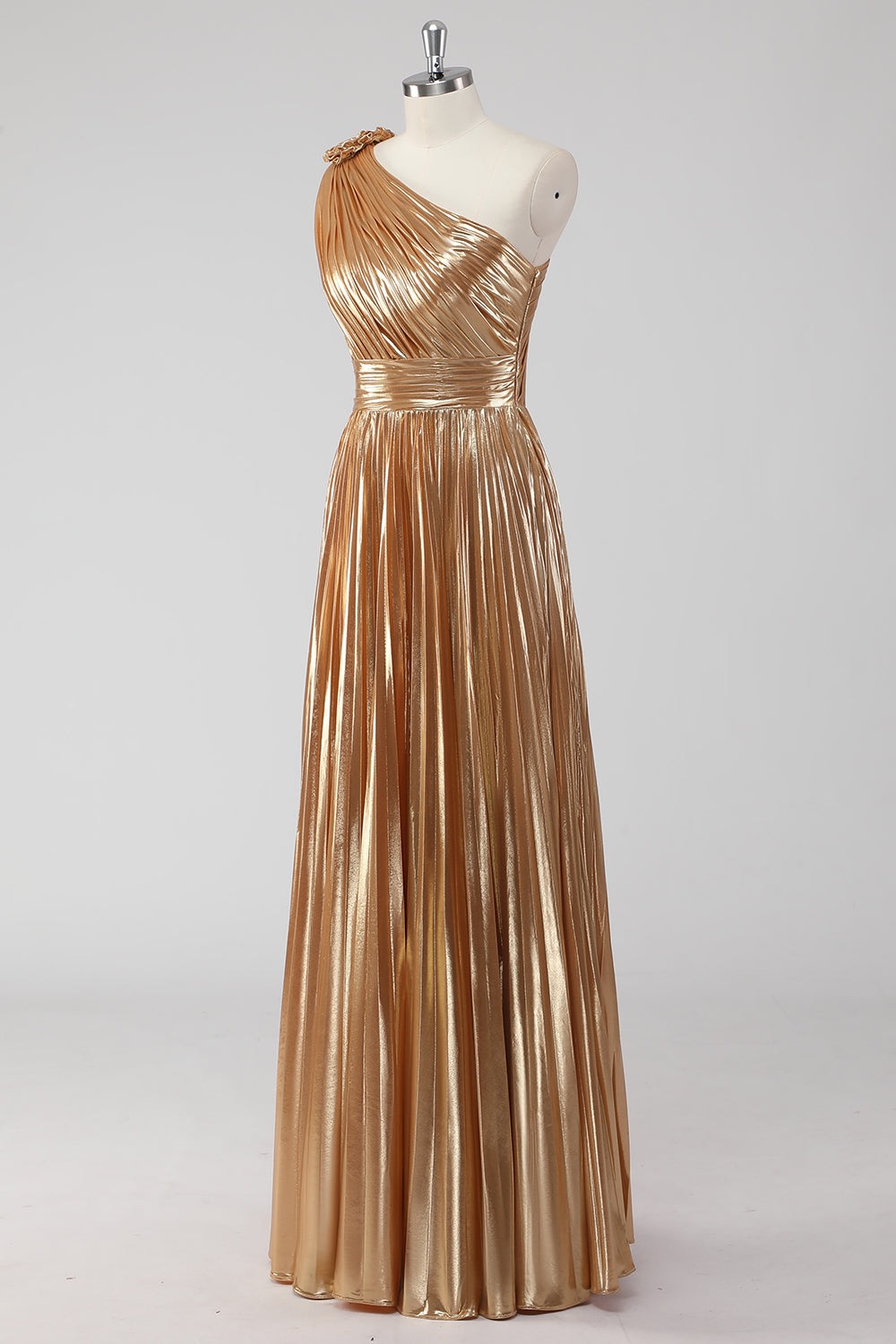 Gouden One Shoulder A-lijn Metallic Formele Jurk