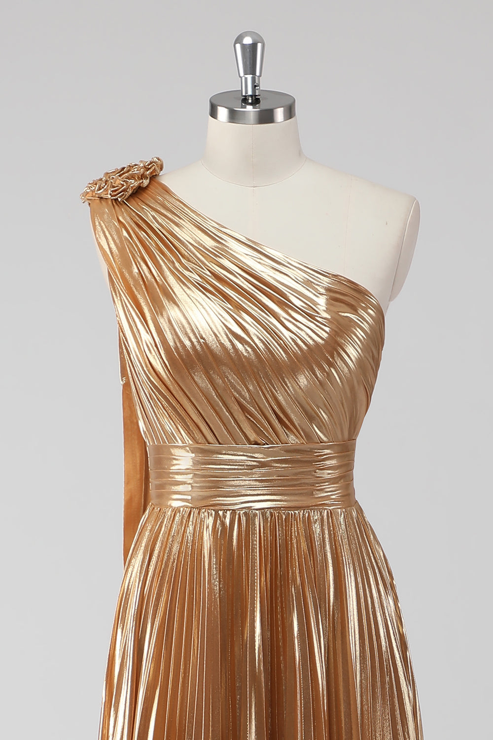 Gouden One Shoulder A-lijn Metallic Formele Jurk