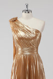 Gouden One Shoulder A-lijn Metallic Formele Jurk