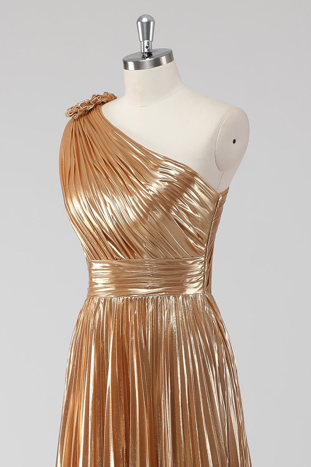 Gouden One Shoulder A-lijn Metallic Formele Jurk