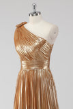 Gouden One Shoulder A-lijn Metallic Formele Jurk