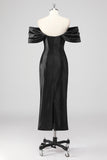 Zwarte schede van de schouder formele jurk met kralen