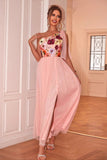 Blush Floral One Shoulder A-Line Tule Thee Lengte Formele Jurk