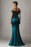 Peacock Blue Mermaid Off The Shoulder Ruched Satijnen Formele Jurk