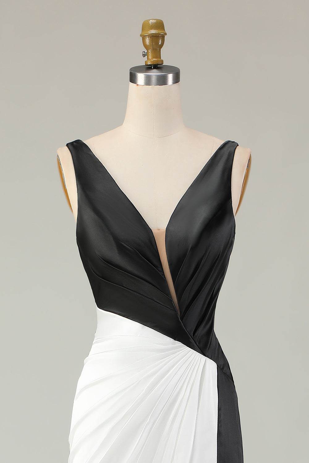 Schede Zwart-Wit Diepe V-hals Lange Galajurk