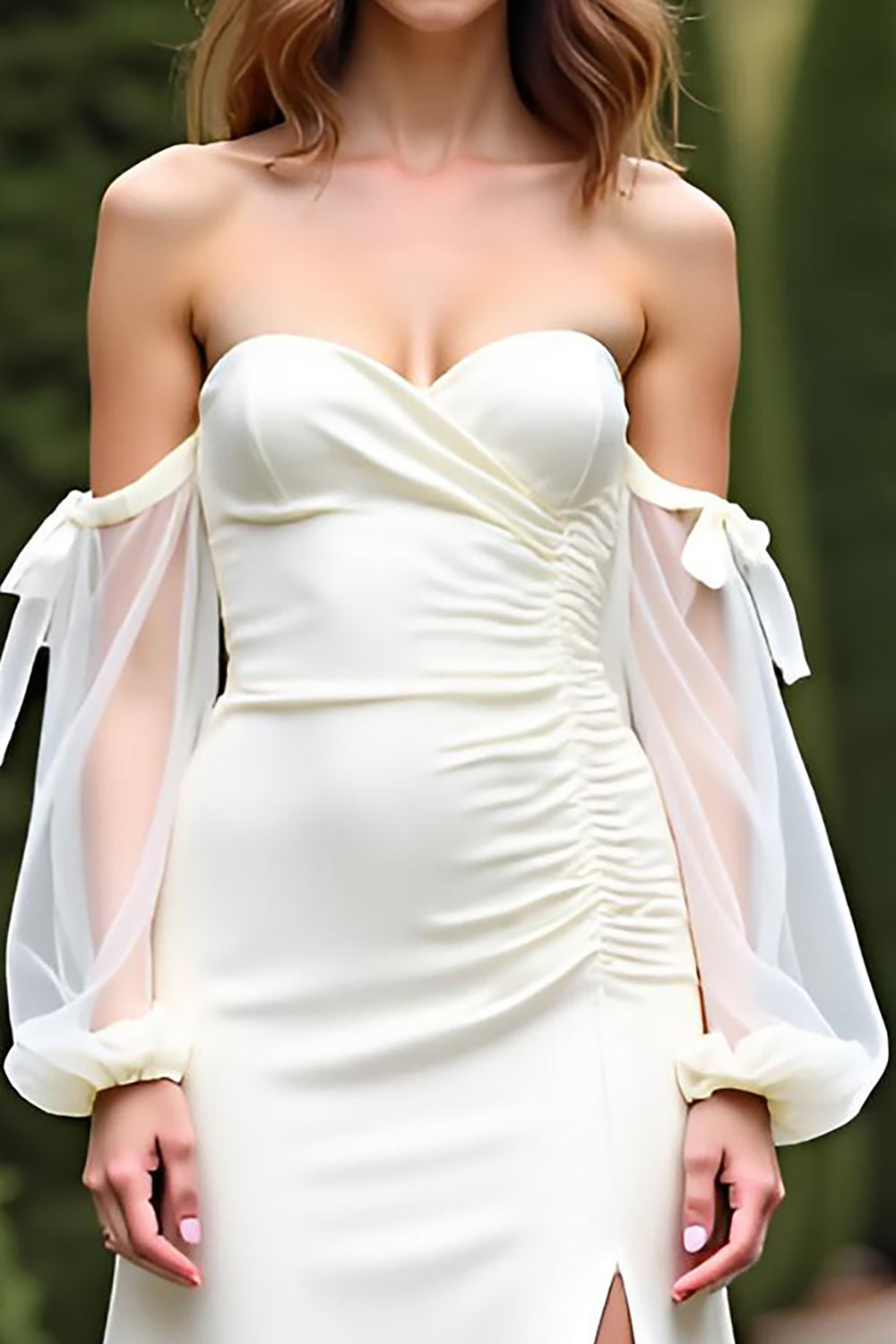 Schede Wit Off The Shoulder Crêpe Lange Formele Jurk