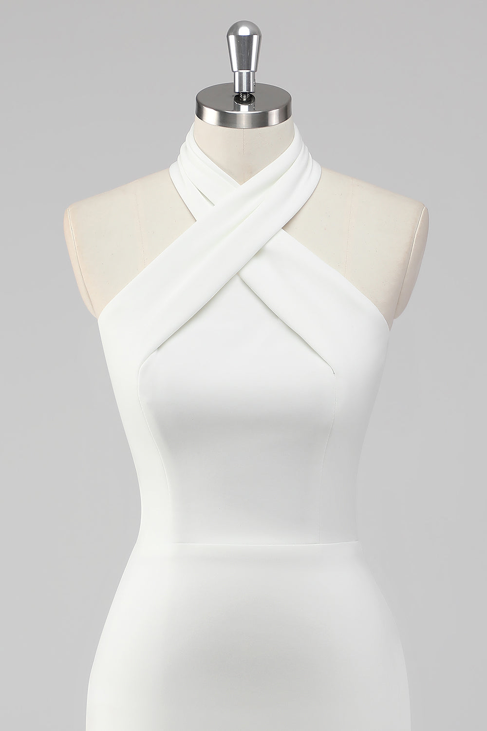 A-lijn halternek satijnen kleine witte afstudeerjurk