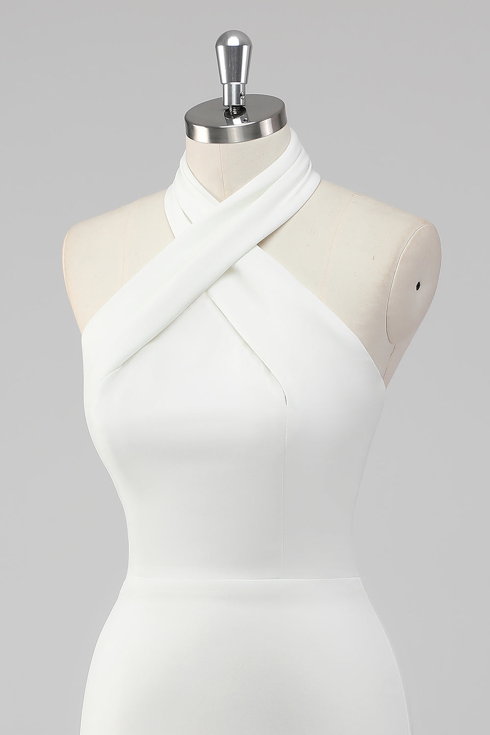 A-lijn halternek satijnen kleine witte afstudeerjurk