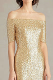 Gouden Off The Shoulder Sheath Formele Jurk Met Pailletten
