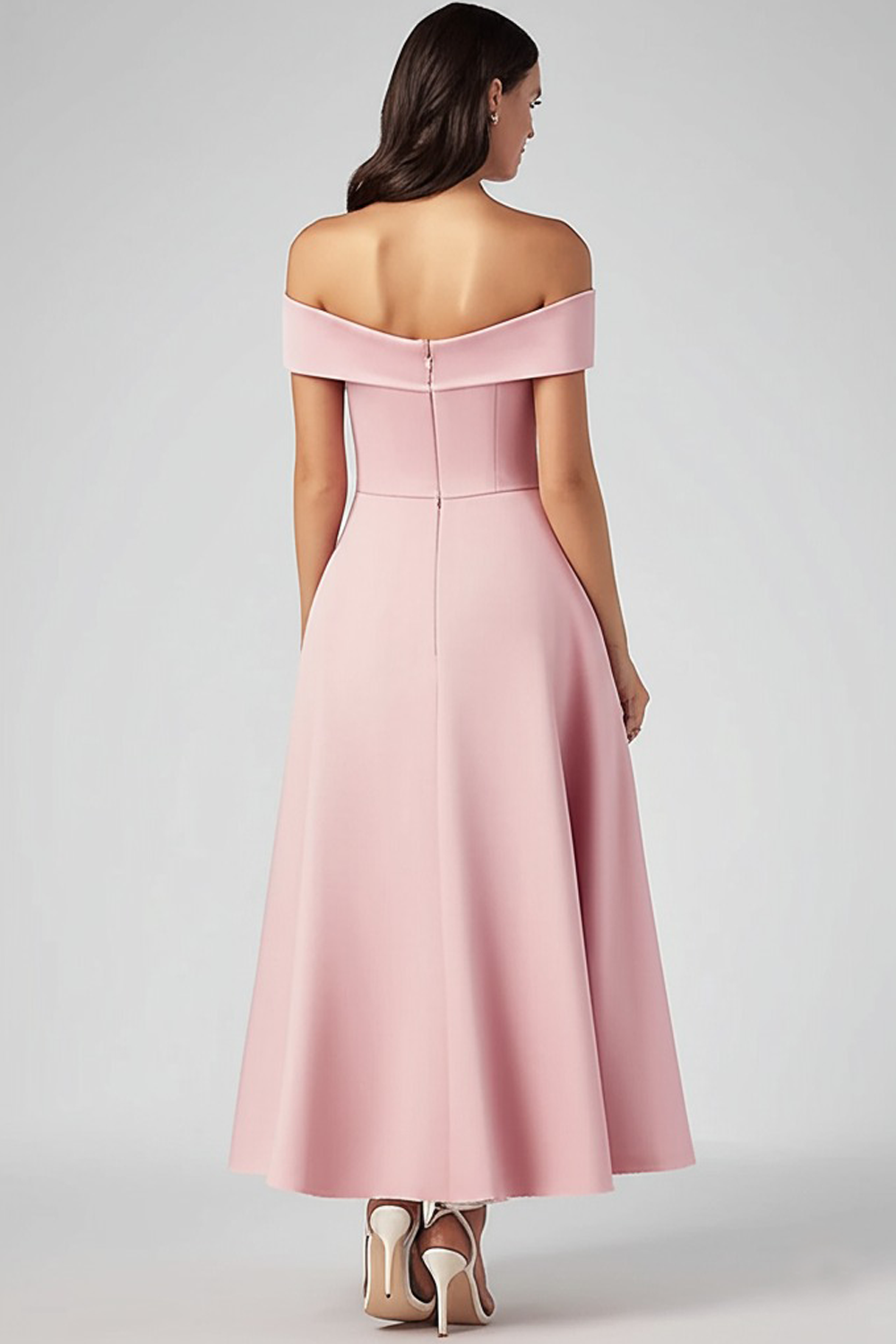 Off The Shoulder Roze A Line Satijnen Formele Jurk