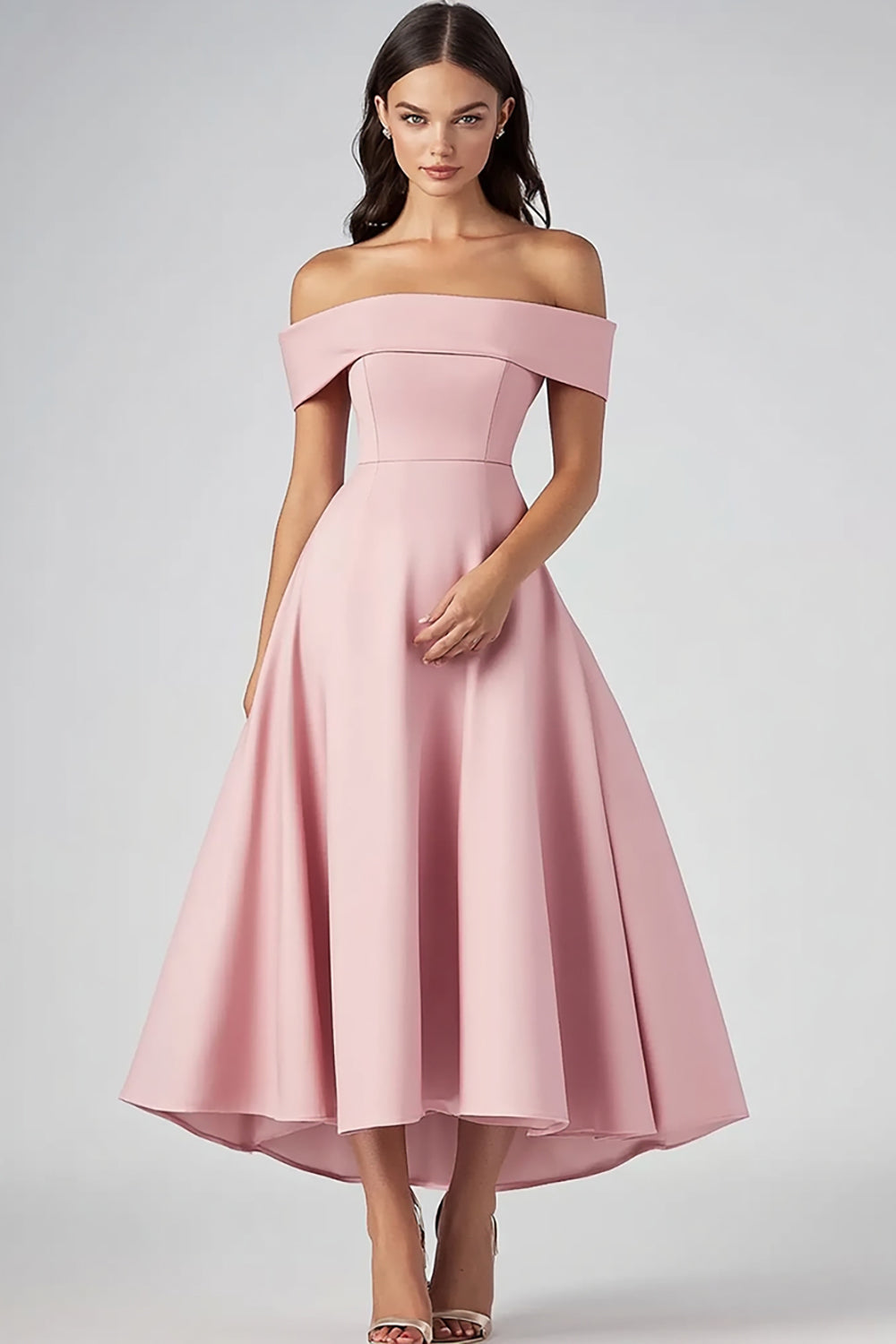 Off The Shoulder Roze A Line Satijnen Formele Jurk