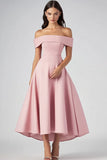 Off The Shoulder Roze A Line Satijnen Formele Jurk