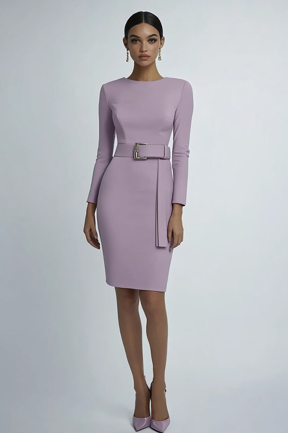 Lilac Bodycon korte formele jurk met lange mouwen