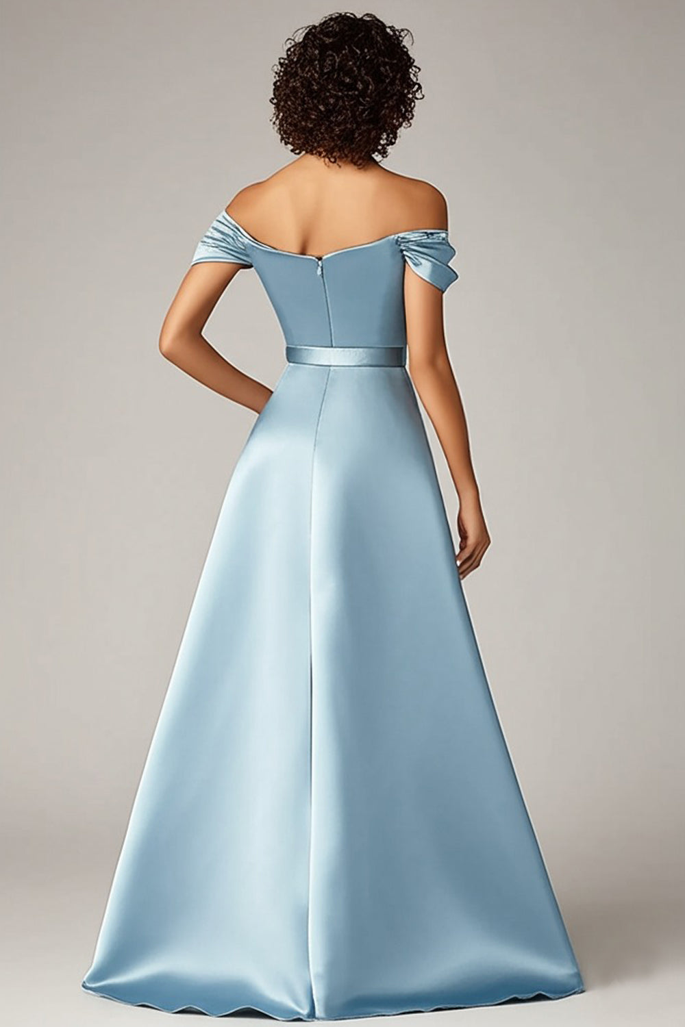 Sky Blue Off The Shoulder A Line Satijnen Formele Jurk