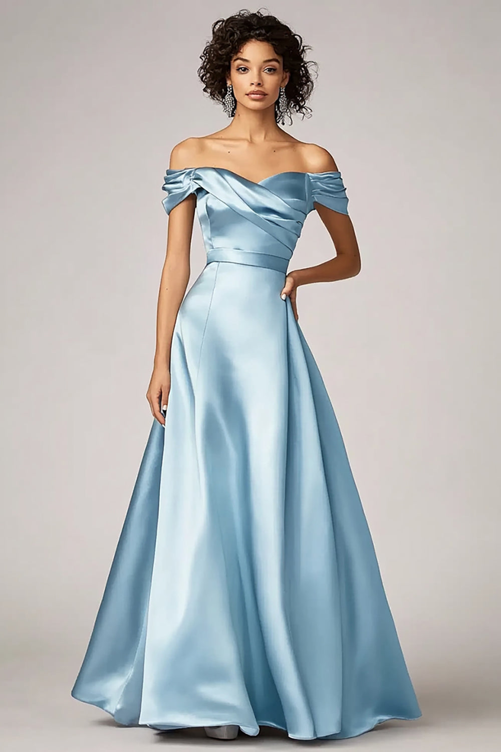 Sky Blue Off The Shoulder A Line Satijnen Formele Jurk