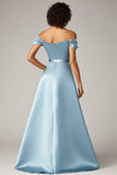 Sky Blue Off The Shoulder A Line Satijnen Formele Jurk