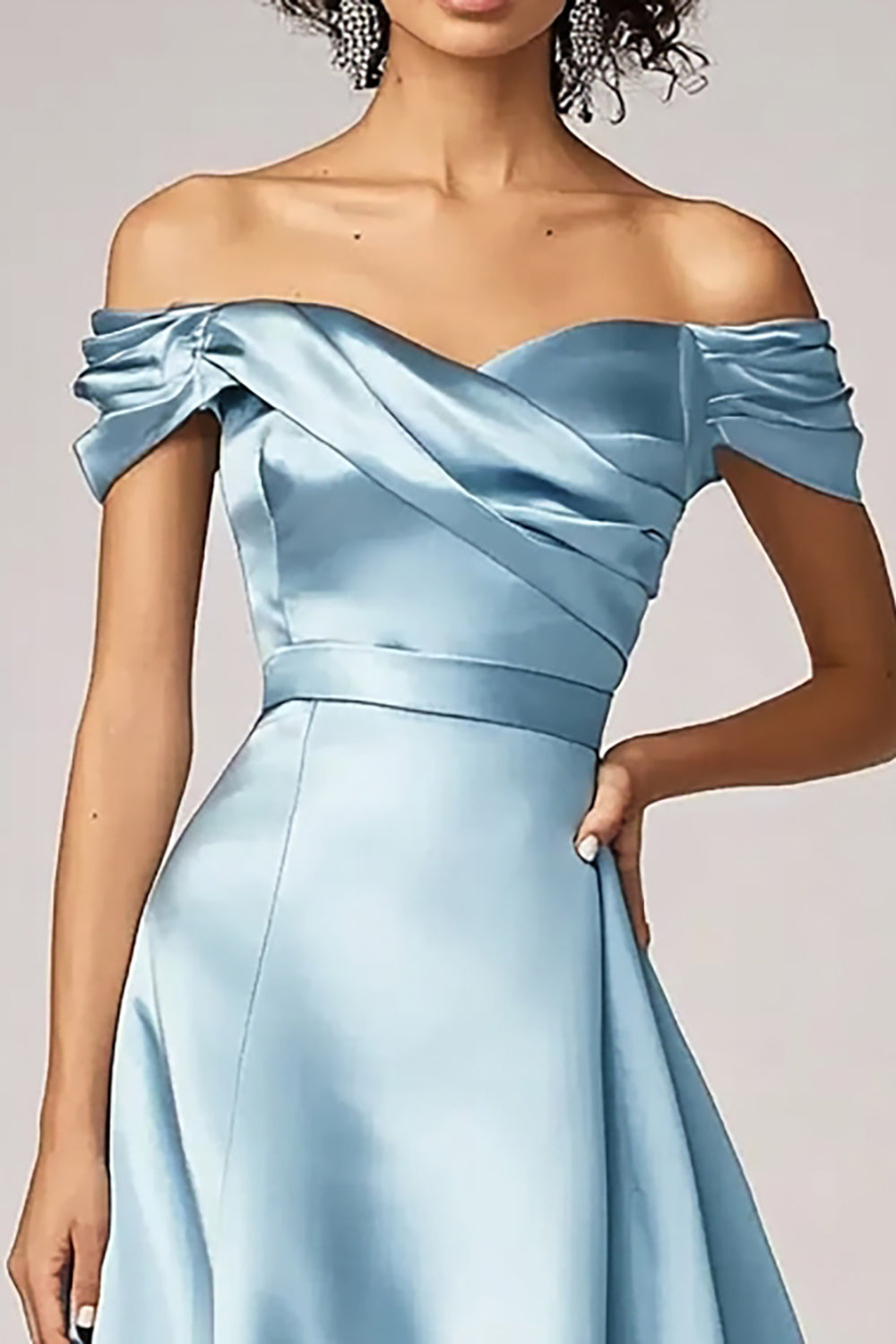 Sky Blue Off The Shoulder A Line Satijnen Formele Jurk