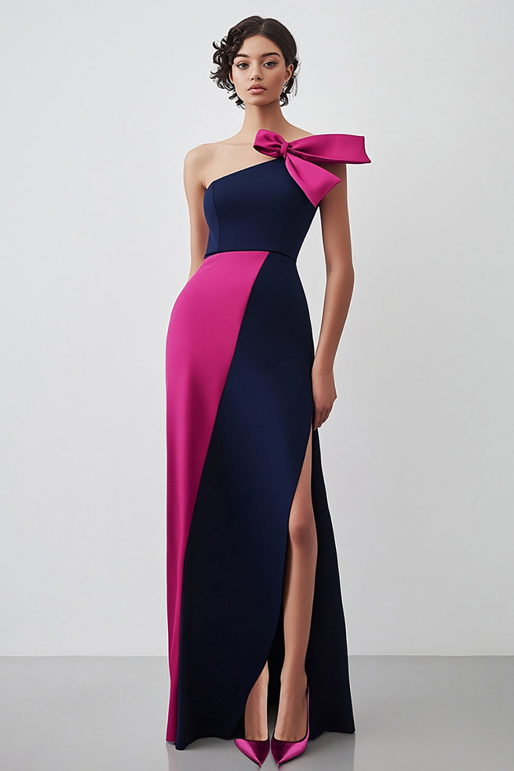Navy Fuchsia Cold Shoulder Sheath Formele Jurk