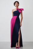 Navy Fuchsia Cold Shoulder Sheath Formele Jurk
