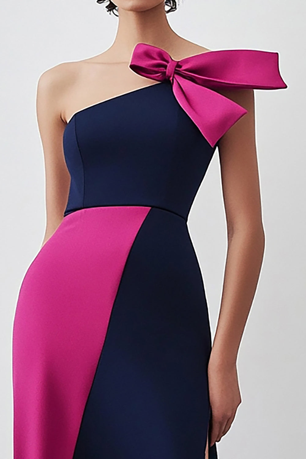 Navy Fuchsia Cold Shoulder Sheath Formele Jurk