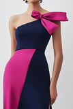 Navy Fuchsia Cold Shoulder Sheath Formele Jurk