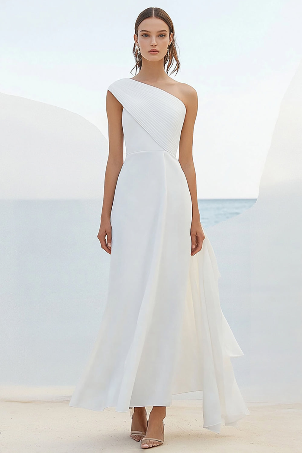 Witte schede One Shoulder Formal Dress met ruches