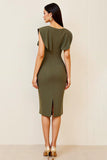 Olijfkleurige bodycon midi-jurk met v-hals met ruches