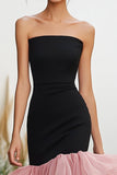 Zwart Roze Strapless Gegolfde Zeemeermin High-Low Formele Jurk