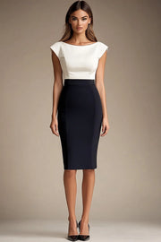 Zwart-witte bodycon formele jurk met boothals