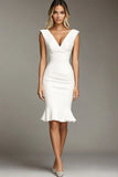 Witte V-hals Bodycon Korte Formele Jurk