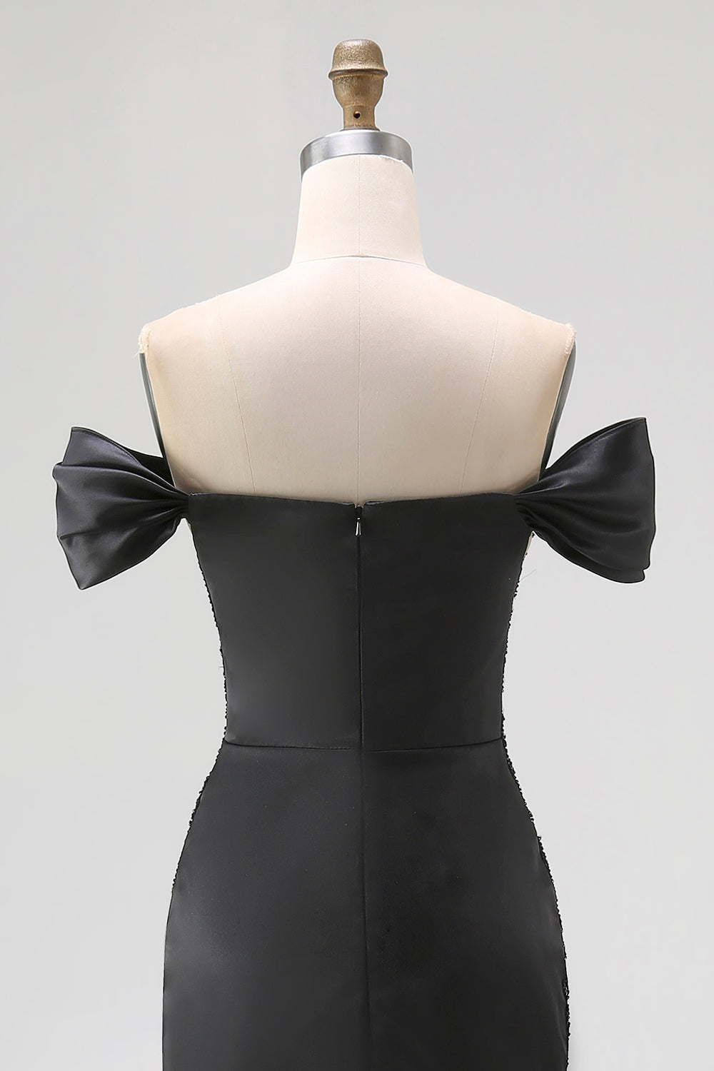 Zwarte Off The Shoulder Satijnen Zeemeermin Galajurk met Split