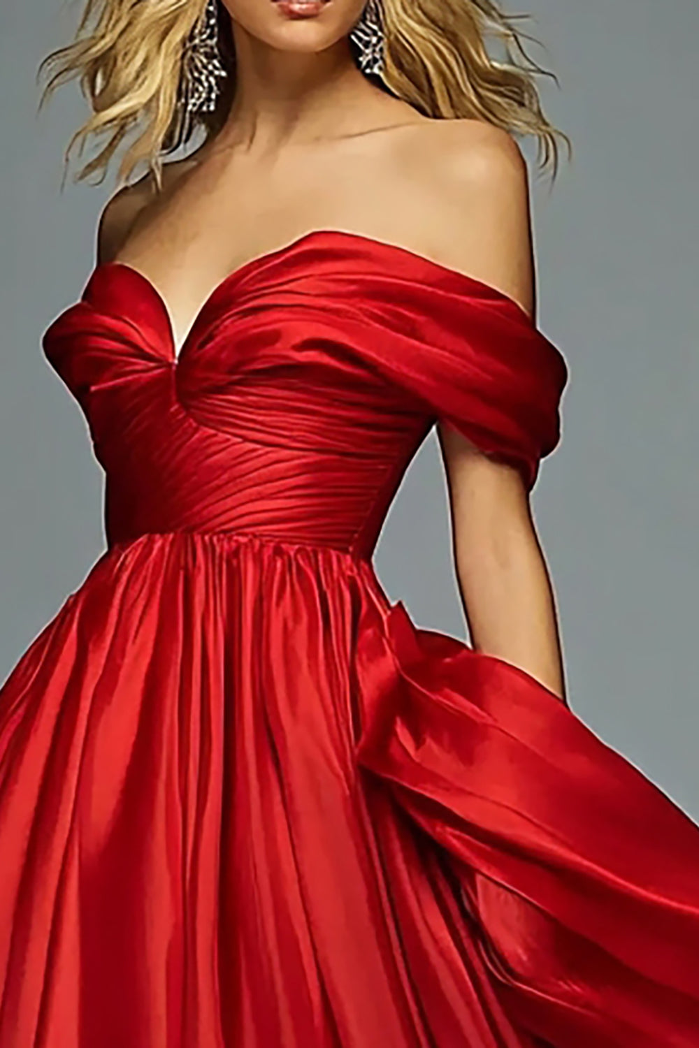 Rood Off The Shoulder A Line Geplooide Prom Jurk