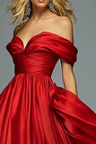 Rood Off The Shoulder A Line Geplooide Prom Jurk