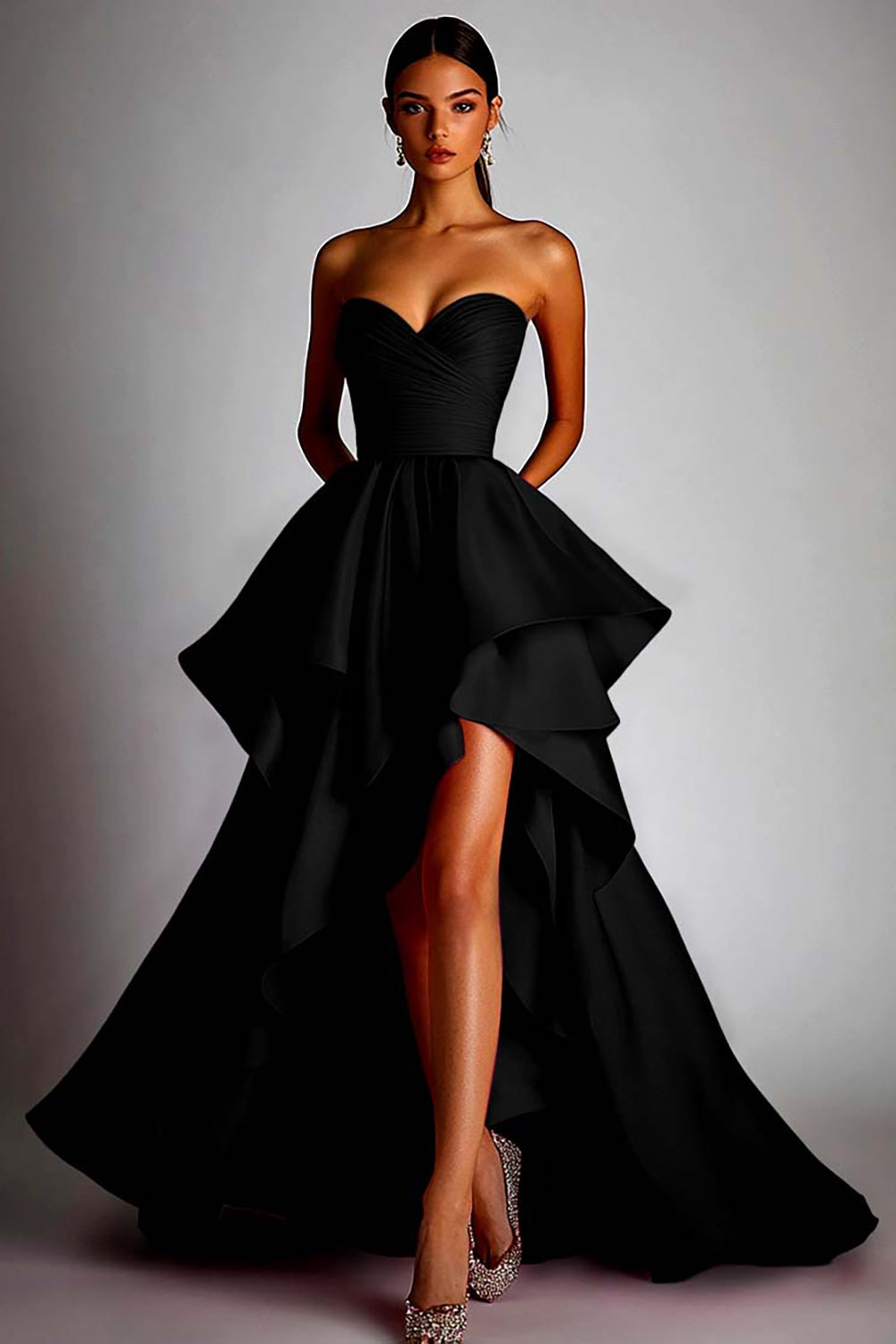 Sweetheart Fuchsia A-lijn ruches hoog laag formele jurk