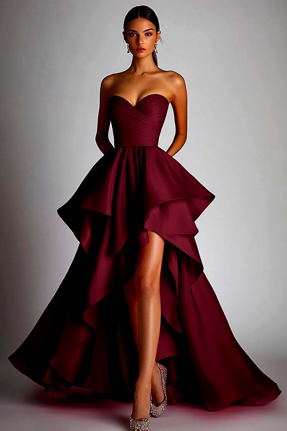 Sweetheart Fuchsia A-lijn ruches hoog laag formele jurk