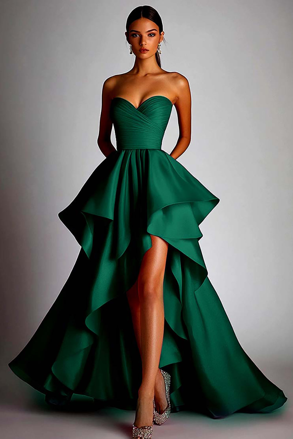 Sweetheart Fuchsia A-lijn ruches hoog laag formele jurk