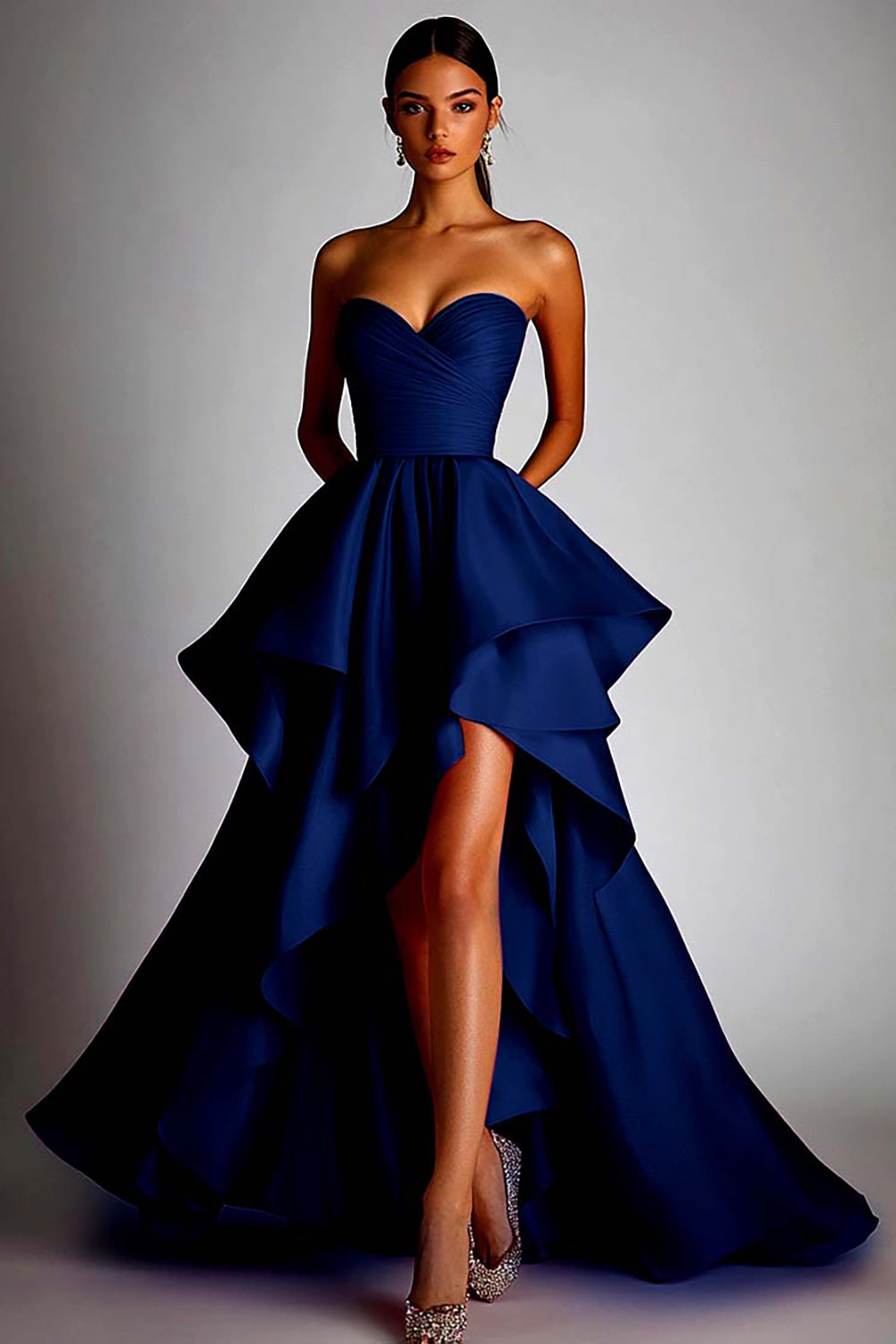 Sweetheart Fuchsia A-lijn ruches hoog laag formele jurk