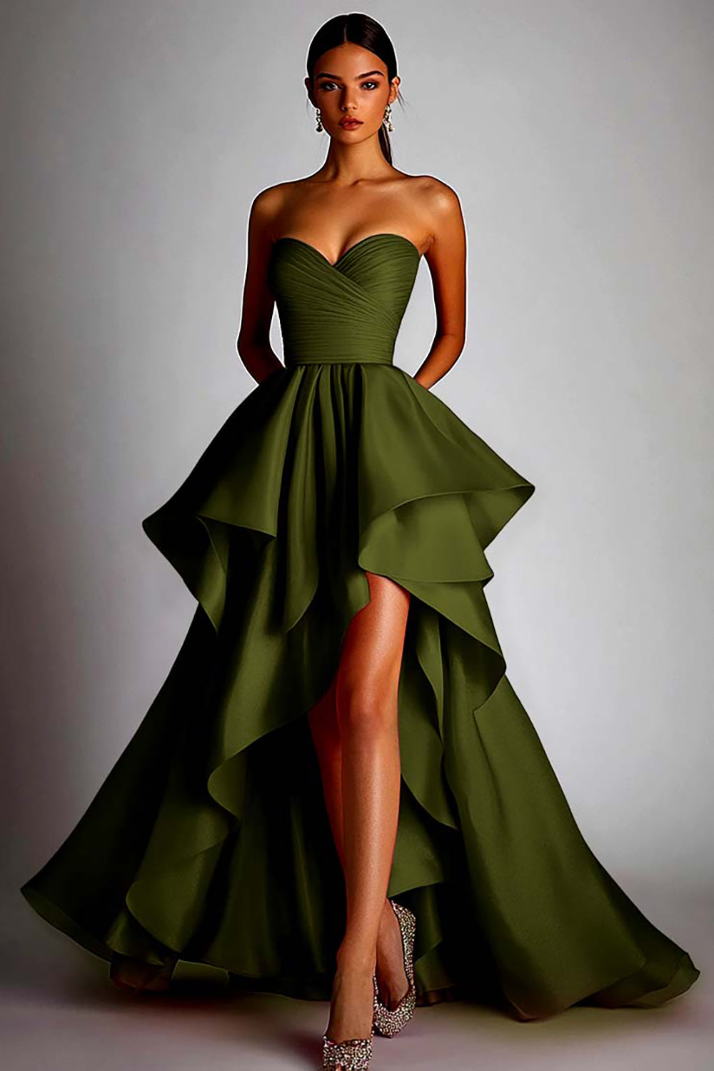 Sweetheart Fuchsia A-lijn ruches hoog laag formele jurk