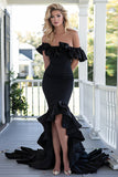 Zeemeermin Off The Shoulder Gegolfde Black Tie Jurk