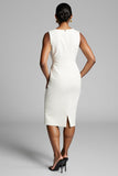 Witte midi bodycon werkjurk met ruches