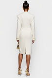 Witte Double Breasted Peak Lapel Bodycon Midi Werkjurk