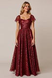 Cabernet A Line Applique Bruiloft Gast Jurk met Korte Mouwen
