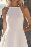 Chiffon A Line Halter Eenvoudige Kleine Witte Jurk