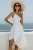 A Line One Shoulder Lace Witte Afstuderen Jurk