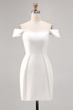 Witte Off The Shoulder Satijnen Bodycon Afstuderen Jurk