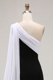 Zwart-witte One Shoulder schede lange formele jurk met streamer